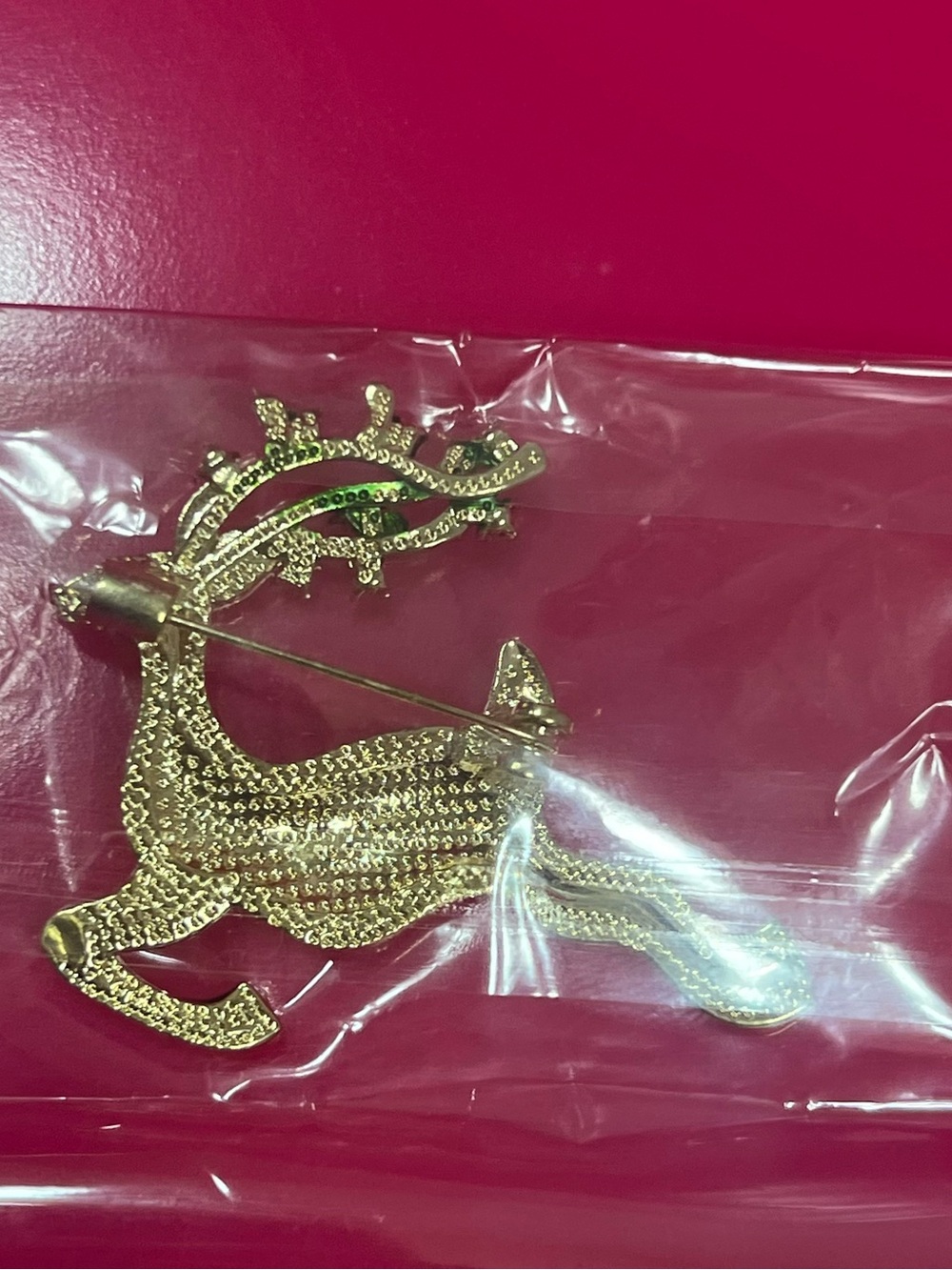 Crystal Pave Reindeer Brooch with Green and Red Accent - Picture 2 of 2
